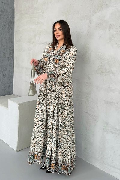 ASEDE 100% Viscose Bohemian Alaçatı Dress Buttoned Printed Viscose Dress Suitable for Hijab