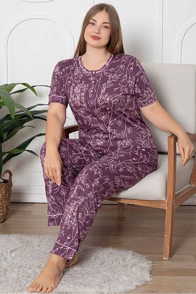 ALİMER Women's Plum Flower Pattern Pajamas Set Edy2766Kk-M