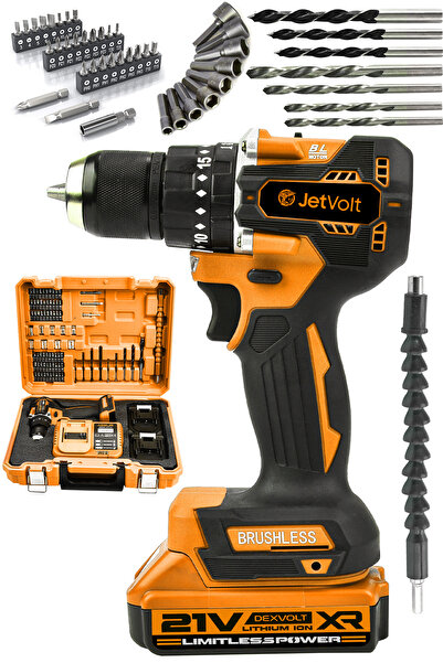 JetVolt 21v 2.0ah Kömürsüz Motor Çelik Mandren Darbeli Şarjlı Matkap Akülü Vi...
