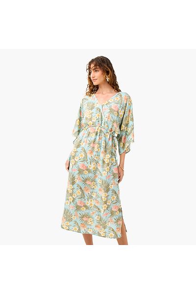 FAV Floral Print Dress with V-neck and Tie-Up Detail