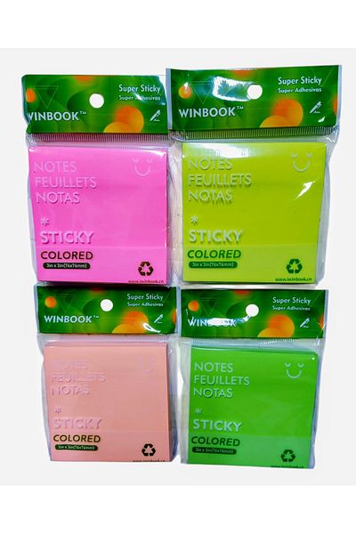 izmir yazici servis Postit Set 4 Pieces 4X100 Sheets Special Colors Candy Pink Baby Pink Green Apple Neon Yellow
