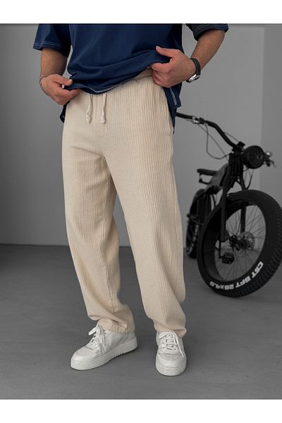 BYBASICMAN Beige Knitted Fabric Baggy Pants Jj-206
