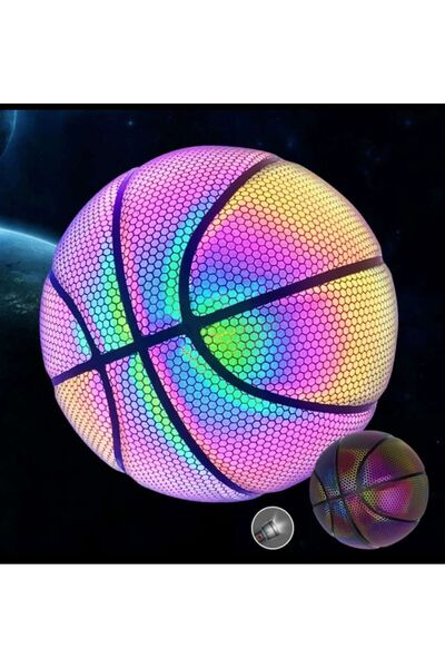Bayırtech Renkli Holografik Yansıtıcı Basketbol Topu Pu Orijinal Deri - 640 gram Pompa Hediyeli