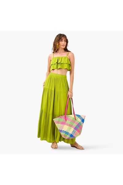 FAV Ruffle Detail Sleeveless Beach Top and Tiered Skirt Set