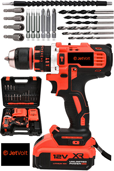 JetVolt 12v 1.5ah Çelik Şanzıman Çift Akülü Darbeli Şarjlı Matkap Akülü Vidal...