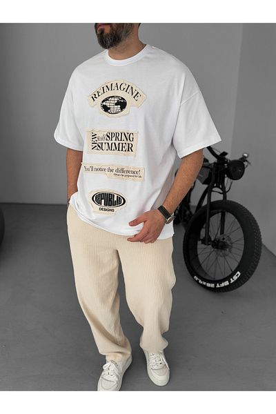 BYBASICMAN White Patched Reimagine Oversize T-Shirt Jj-18