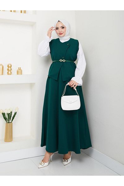 Moda Krash Cross Vest with Belt. Skirt Suit