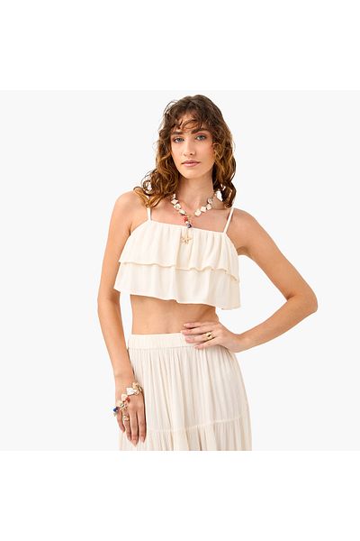 FAV Ruffle Detail Sleeveless Beach Top and Tiered Skirt Set