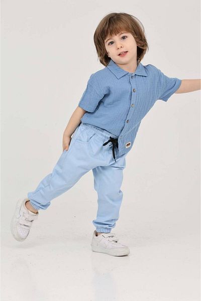 MİLANO KİDS Boy's Stylish Muslin Bottom Top Set