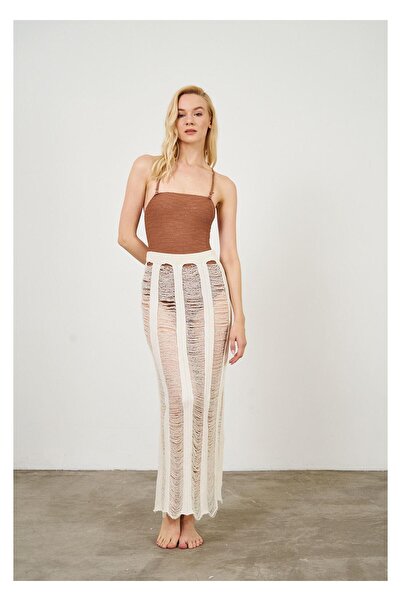 TIFFANY&TOMATO Çizgi Detay Yırtmaçlı Ajur Etek