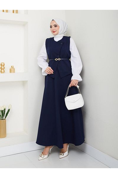 Moda Krash Cross Vest with Belt. Skirt Suit
