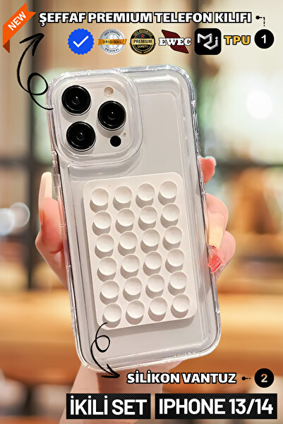 EWEC İkili Set | Iphone 13/14 Uyumlu Şeffaf Premium Telefon Kılıfı ve Telefon...