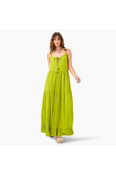 FAV Tiered Maxi Sleeveless Dress with Tie-Up Neck