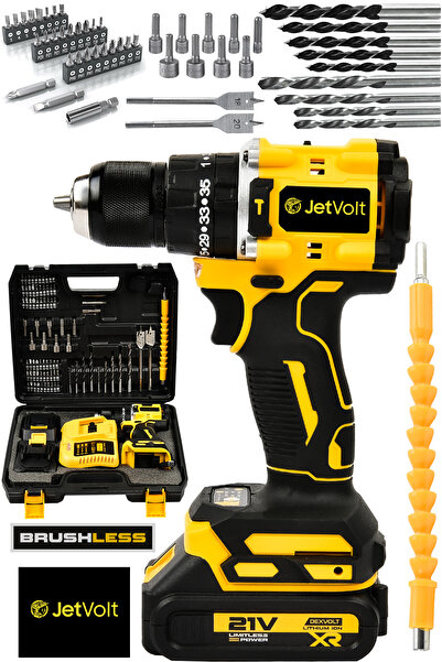 JetVolt 21V Çelik Mandren Kömürsüz Motor Darbeli Şarjlı Matkap Vidalama - Sarı