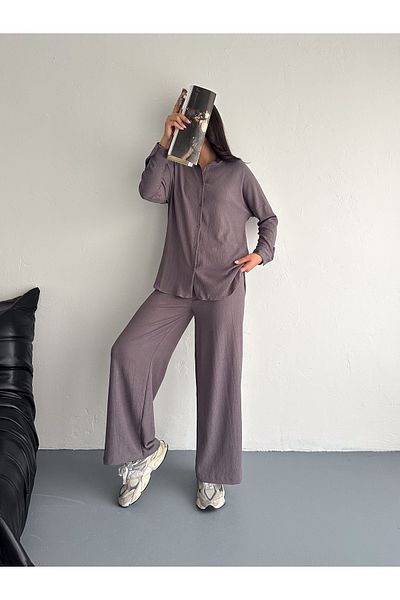 Kayaka triko Seersucker Long Sleeve Shirt Bürümcük Shirt Wide Legged Double Suit