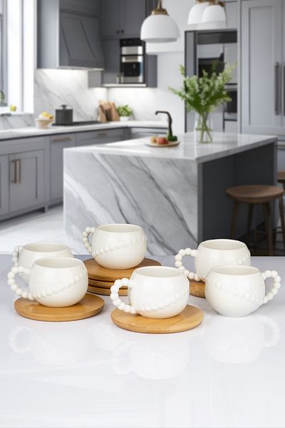 naturelove 6 Personality Porcelain Coffee Cup with Bamboo Base 12 Pieces