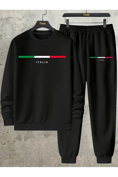 LAND MODA Italian Flag Stripe Printed Comfortable Men's Sweatshirt and Pants Set