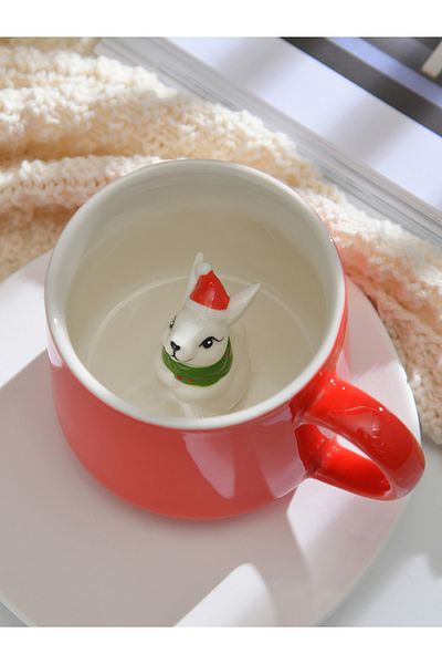 MUKKO HOME 3D Rabbit Figurine Surprise Porcelain Mug - 350 Ml, Stylish and Fun Design
