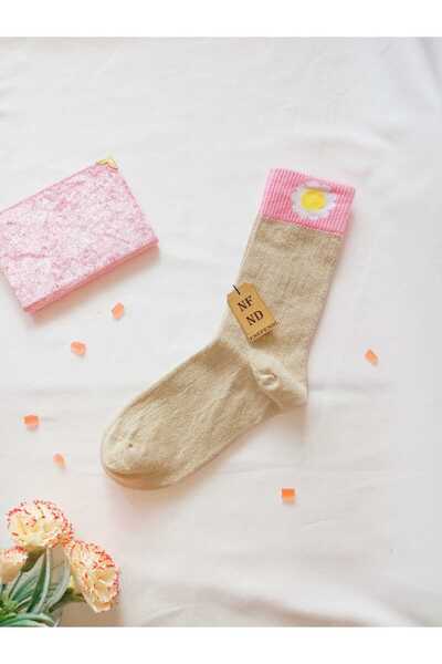 ENEFENDİ 2 Pairs of Chamomile Cotton Scented Women's Socks Soft Seamless Ecru Brown Socket 36 40