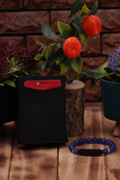 Ozka Leather Collection Δερμάτινη κάρτα με αυτόματο μηχανισμό - Δώρο μπλε βραχιολάκι 3