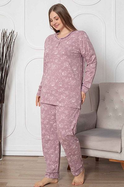 ALİMER Dried Rose Patterned Women's Pajama Set Edy2786B-Gk
