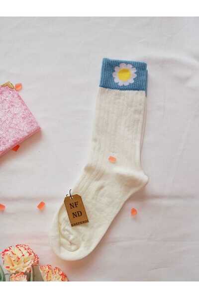 ENEFENDİ 2 Pairs of Chamomile Cotton Scented Women's Socks Soft Seamless Ecru Brown Socket 36 40