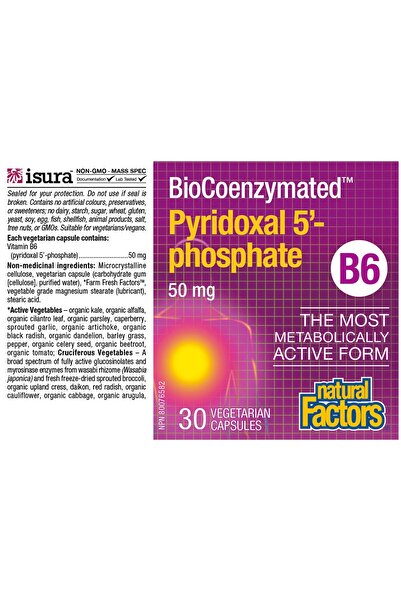 Natural Factors BioCoenzymated Pirodoxal 5'-Phosphate 50mg 30 VCaps