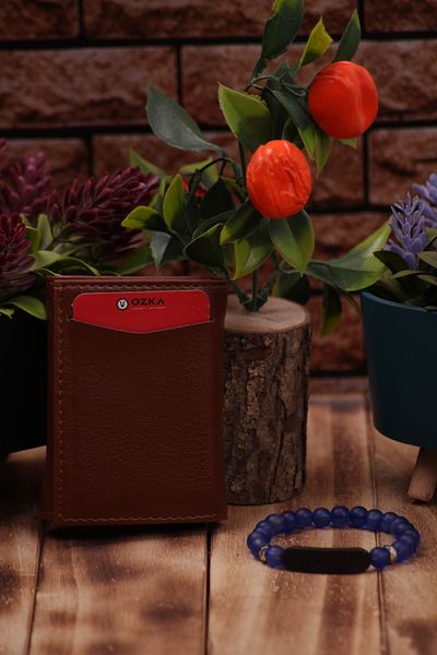Ozka Leather Collection Кожен държач за карти с автоматичен механизъм - син гривна, подарък 3