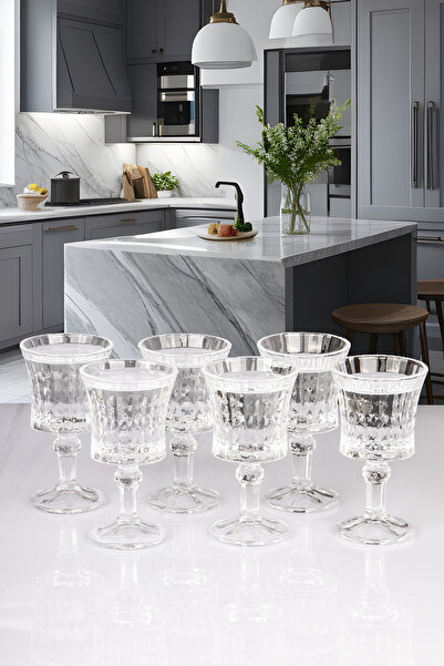 naturelove 6 Kişilik Ayaklı Kahve Yanı Bardak Kristal Kesme Cam