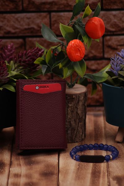 Ozka Leather Collection Leather Card Holder with Automatic Mechanism - Blue Bracelet Gift 3