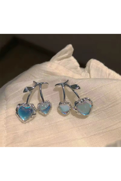 Harlofia Jewelry Rodyum Mavi Taşlı Kiraz Küpe