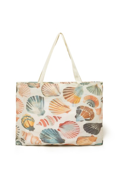 BY PAPI حقيبة شاطئ شبكية منقوشة على شكل صدفة البحر
