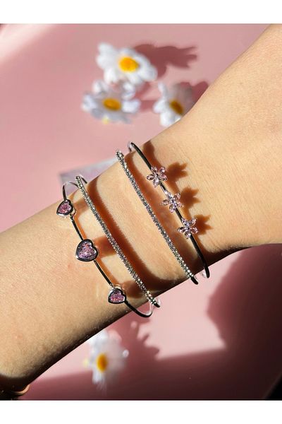 Harlofia Jewelry سوار الممر المائي الوردي ثلاثي الزهور