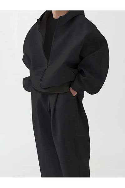 LAND MODA Hooded Sweatshirt and Pants Set for Men, 100% Polyester Knitted Fabric, Solid Color