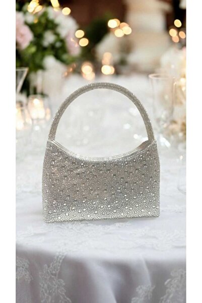 Butik Beyabags Üç Boy Ithal Taşlı Gümüş Abiye Omuz Çantası