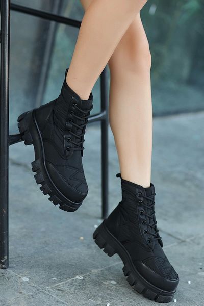 KAZAX Mabel Black Skin Lace Up Boots