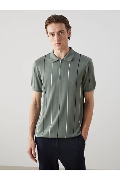 LC Waikiki Polo Neck Short Sleeve Striped Men's Knitwear Sweater