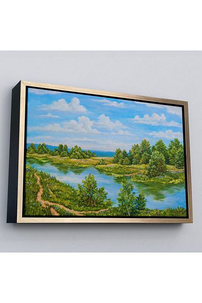 Harita Sepeti Rusia River Oil Painting View Decorative Canvas Wall Painting cu cadru auriu