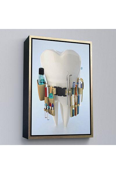Harita Sepeti Clinica dentara cu rama aurie, decorare birou pentru ingrijirea bucala, tablou pe panza pentru dentist