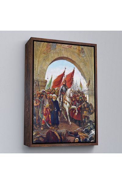 Harita Sepeti White Framed Fausto Zonaro Conquering Sultan Mehmet Entering Istanbul Canvas Painting