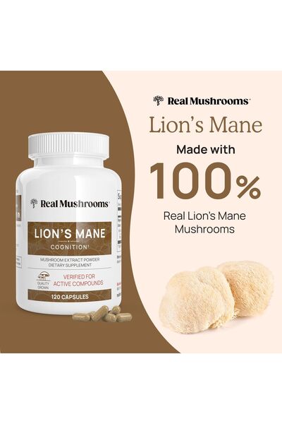 Real Mushrooms Lions Mane Mushroom Capsules (120) | Brain & Focus Supplement, Mushroom Extract
