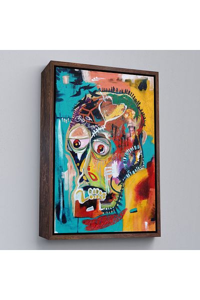 Harita Sepeti Jean Michel Basquiat cu cadru alb, craniu fără nume 1981 Pictură pe pânză