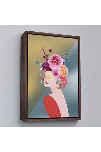Harita Sepeti Flori abstracte și pictură feminină cu cadru alb
