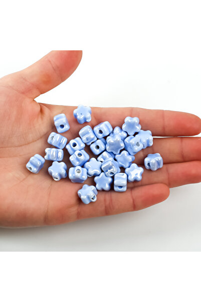 yfhobi 1 Adet - 11 mm Çiçek Desenli Porselen Boncuk, Açık Mavi Renk Porselen ...