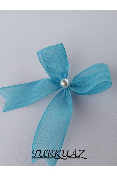 SEVİMLİ TASARİMLAR Pearl Detailed Linen Ribbon Napoli Ready-Made Bow (20 Pieces)