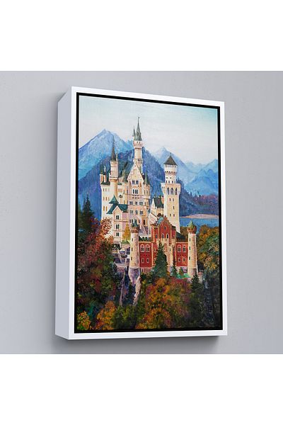Harita Sepeti White Framed Bavaria Germany Neuschwanstein Castlecanvas Print