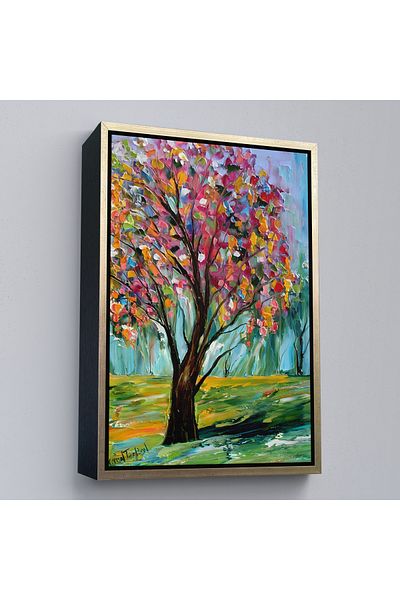 Harita Sepeti Pictură decorativă de perete cu arbore de primăvară colorat cu cadru auriu
