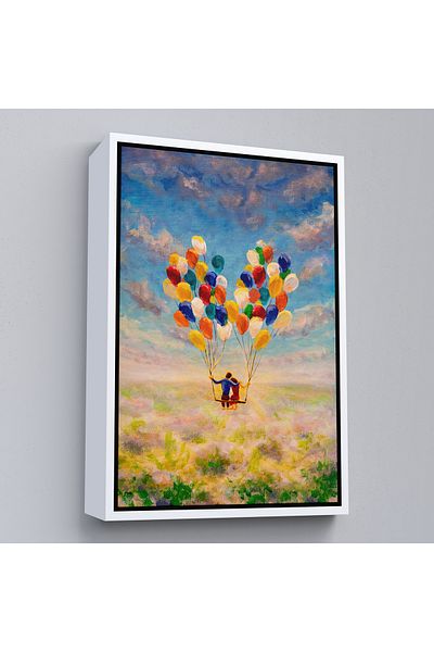Harita Sepeti Pictură în ulei de Valentine zburătoare cu cadru alb Bolanlar Aspect decorativ de perete din pânză