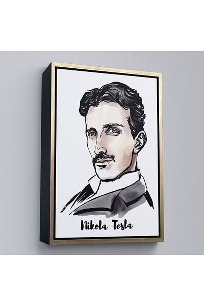Harita Sepeti Tablou decorativ pe pânză Nikola Tesla cu cadru auriu
