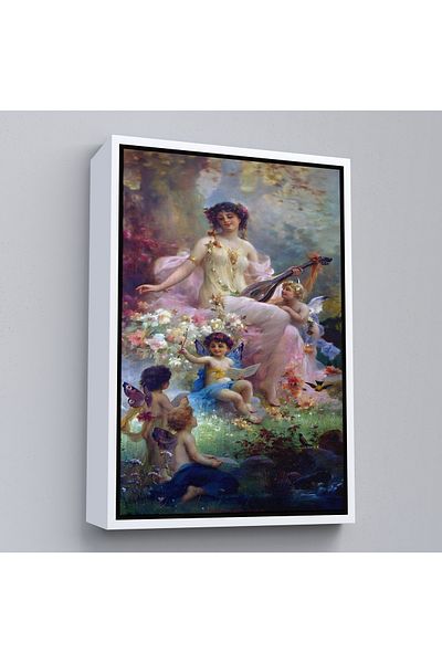 Harita Sepeti Pictură decorativă de perete Mama și îngeriile ei în grădină cu cadru alb